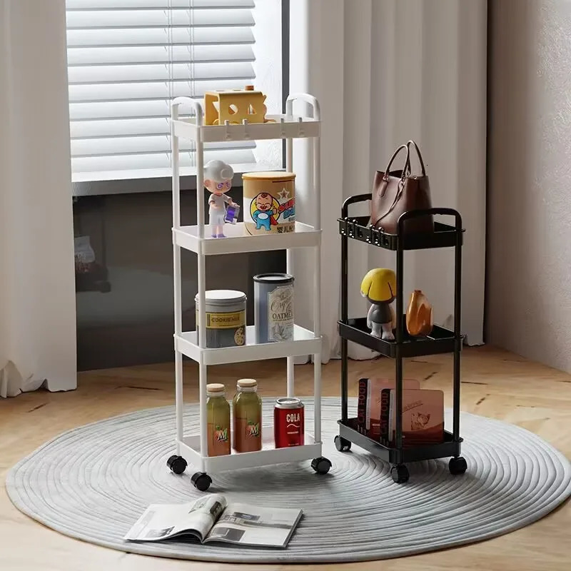 Pot Racks Trolley Organizer Auxiliary Cart With Wheels Kitchen Furniture Cabinet Storage Rack Mobile Plastic Bookshelf Vegetable Basket 231206