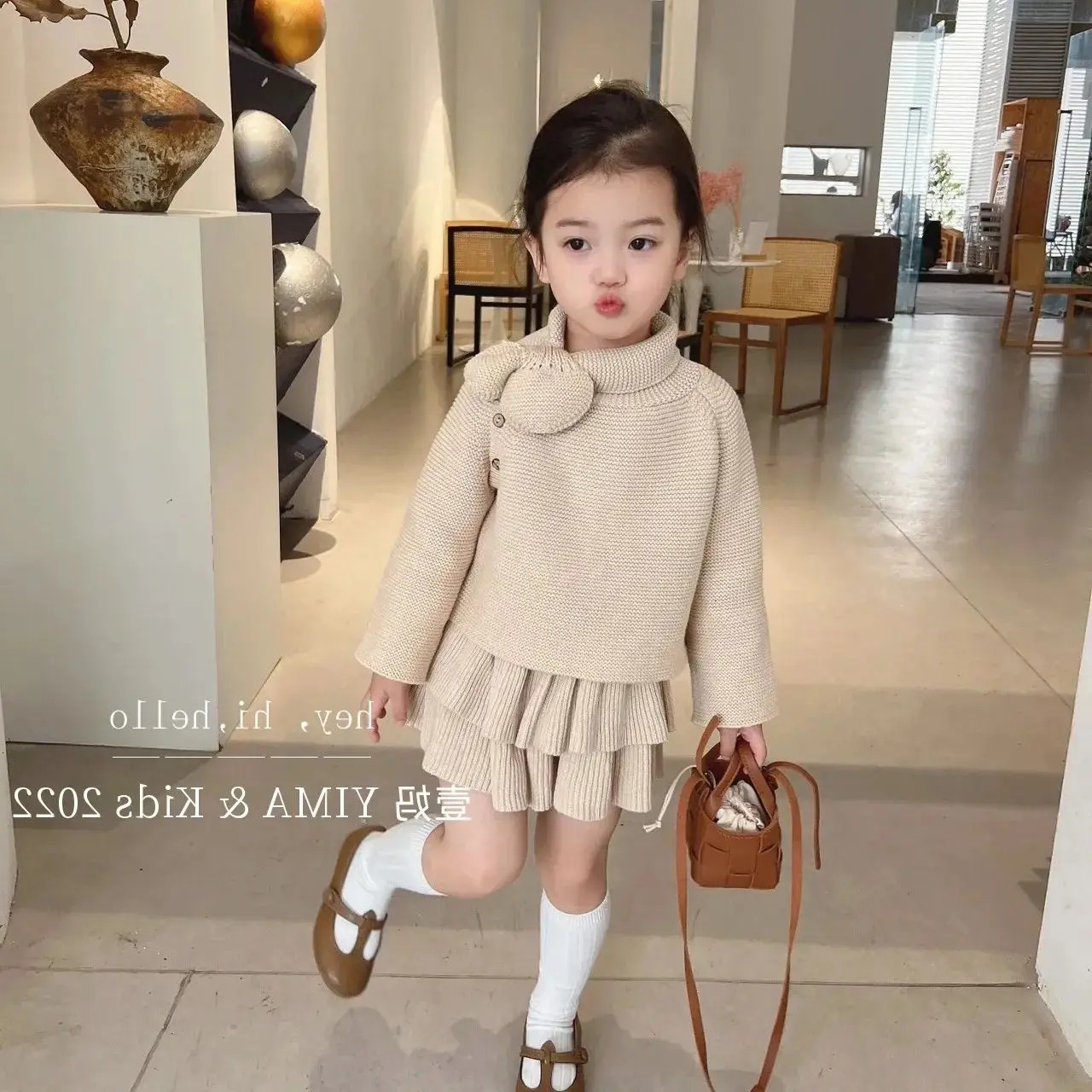 Clothing Sets Kids Clothes Girls Pullover Bowknot Top Retro knitting Elegant Pleated Skirt Two Piece Set Sweater Fashion Spring Autumn 231207