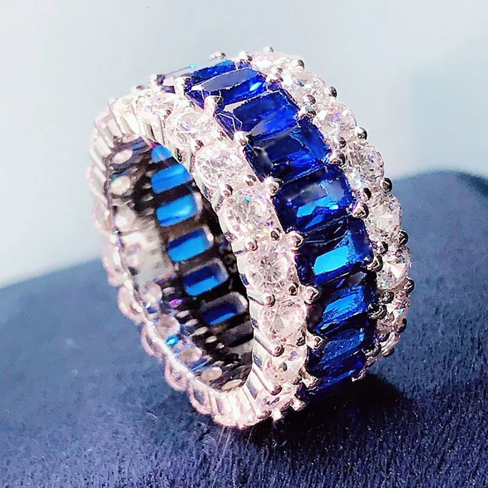 Wedding Rings KNRIQUEN 100 925 Real SIlver Cocktail Big for Women Created Emerald Ruby Sapphire Gemstone Bands Jewel 231206