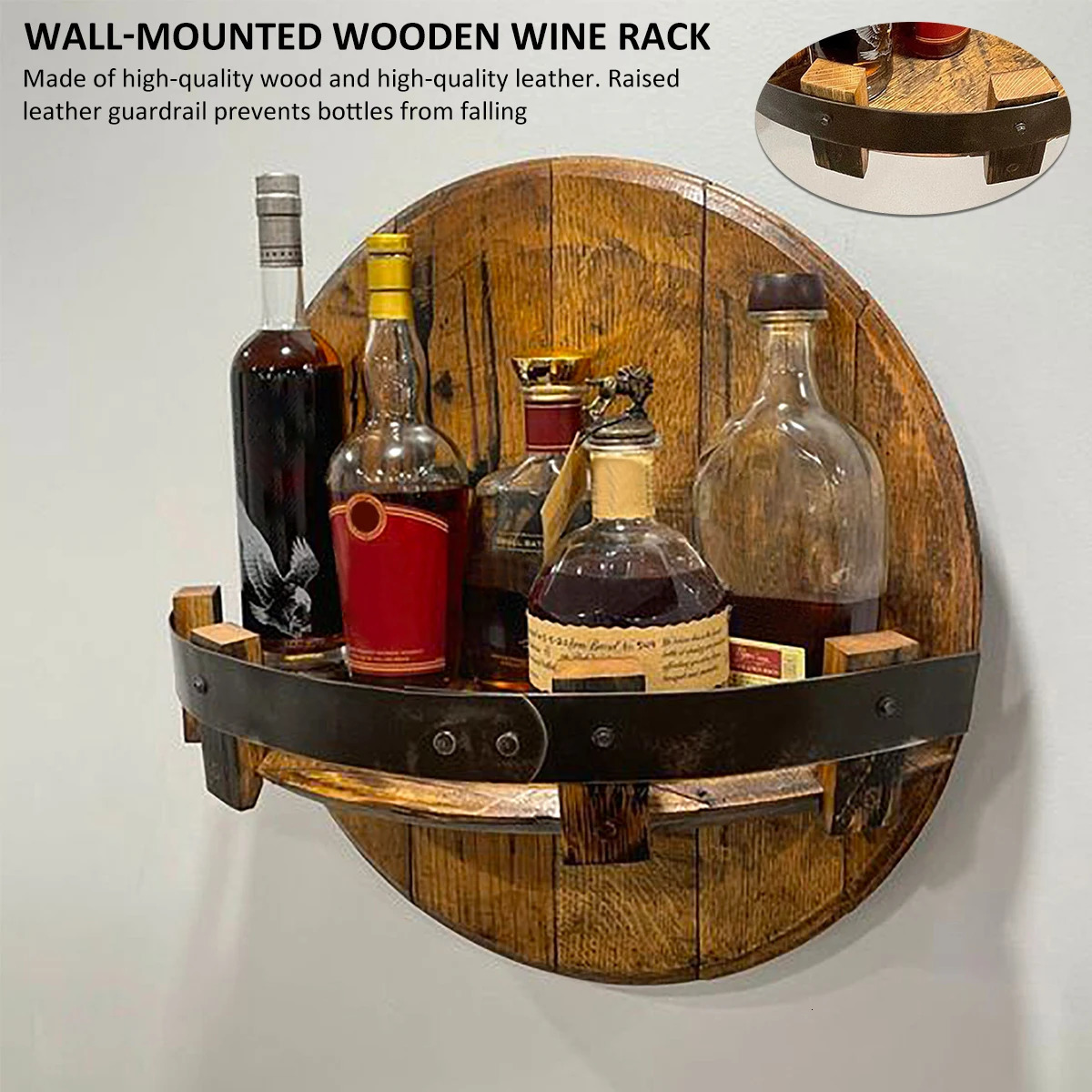 Bar Tools Wooden Wall Mount Wine Bottle Holder Whiskey Rack Vintage Shelves Wood Display Stand Shelf Home Accessories 231206