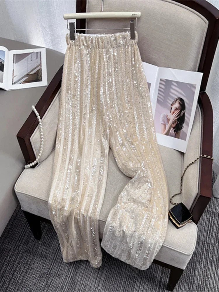 Women's Pants s Circyy Sequin High Waisted Glitter Loose Wide Leg Trousers Vintage Fashion Full Length Shiny Straight Pant 231207