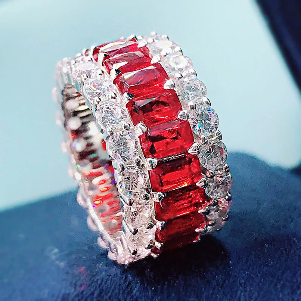 Wedding Rings KNRIQUEN 100 925 Real SIlver Cocktail Big for Women Created Emerald Ruby Sapphire Gemstone Bands Jewel 231206