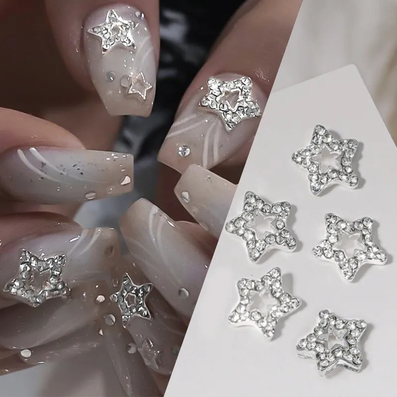 Nail Art Decorations 10pcsbag Butterfly Shaped Nail Rhinestone Star Flower Nail Charm Silver Gold Alloy Nail Pearl Jewelry Accessories Nail Supplies 2