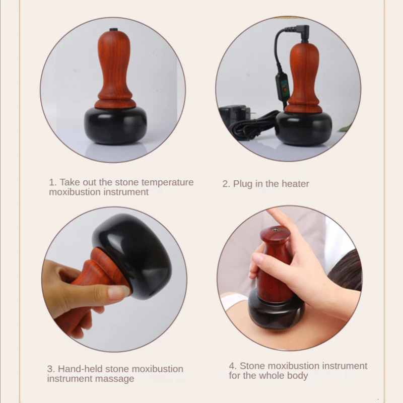 Full Body Massager Stone Electric Gua Sha Massager Bian Stone Guasha Scraping Back Heat Massage Tool Warm Moxibustion Body Skin 231202
