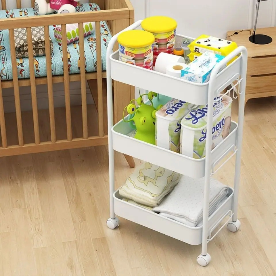 Pot Racks Trolley Organizer Auxiliary Cart With Wheels Kitchen Furniture Cabinet Storage Rack Mobile Plastic Bookshelf Vegetable Basket 231206
