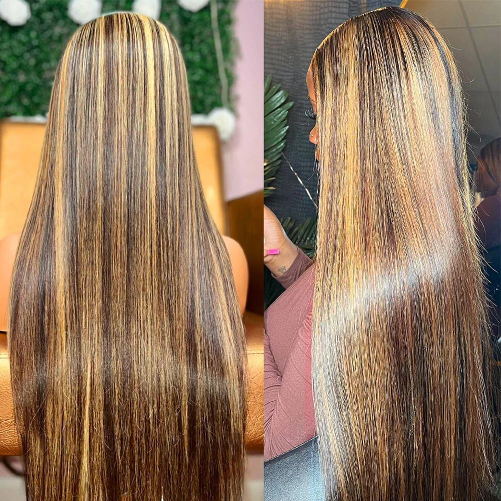 Free shipping Peruvian 4/27 Honey Blonde Highlight Human 13x4 Straight Lace Front with Baby Hair Short Bob Synthetic Wig