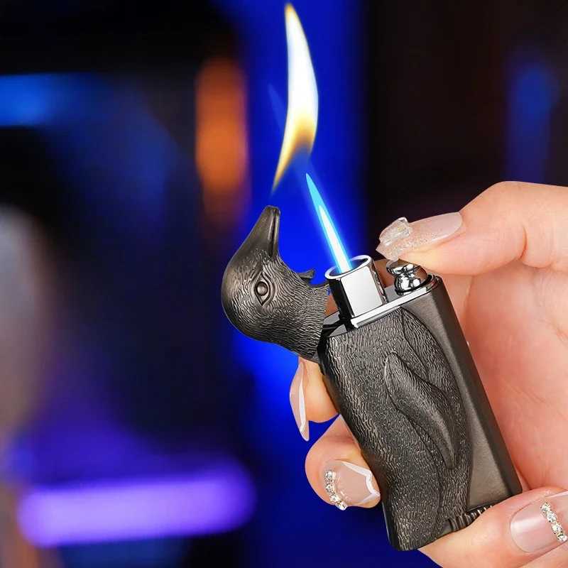 Double Flame Conversion Inflatable Lighter Metal Three-dimensional Relief Penguin Personalized Creative Men's Gift W260202