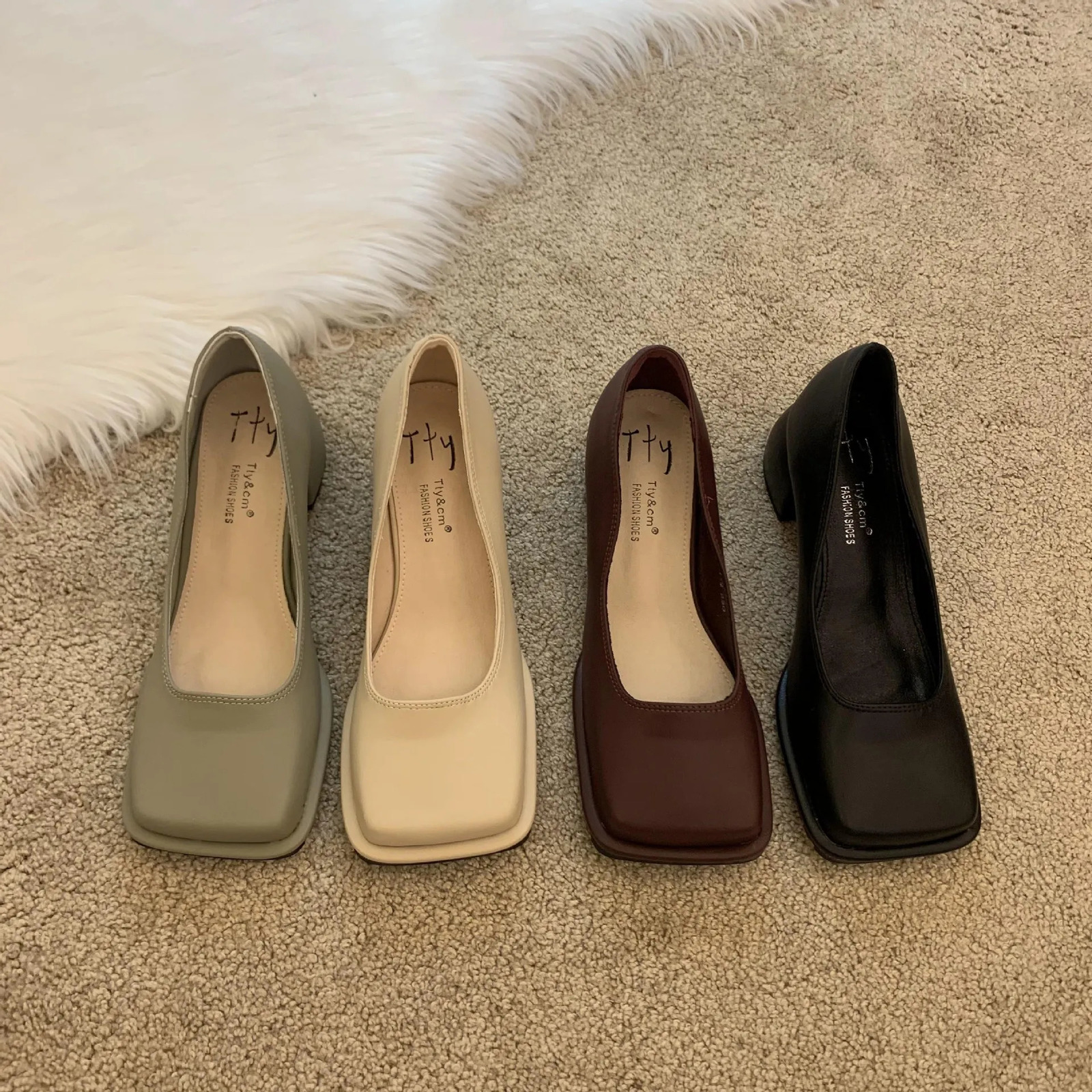 Dress Shoes French New single shoe women's Spring/Autumn Mary Jane Square toe thick heels work shoes Hepburn style 35-39 231207