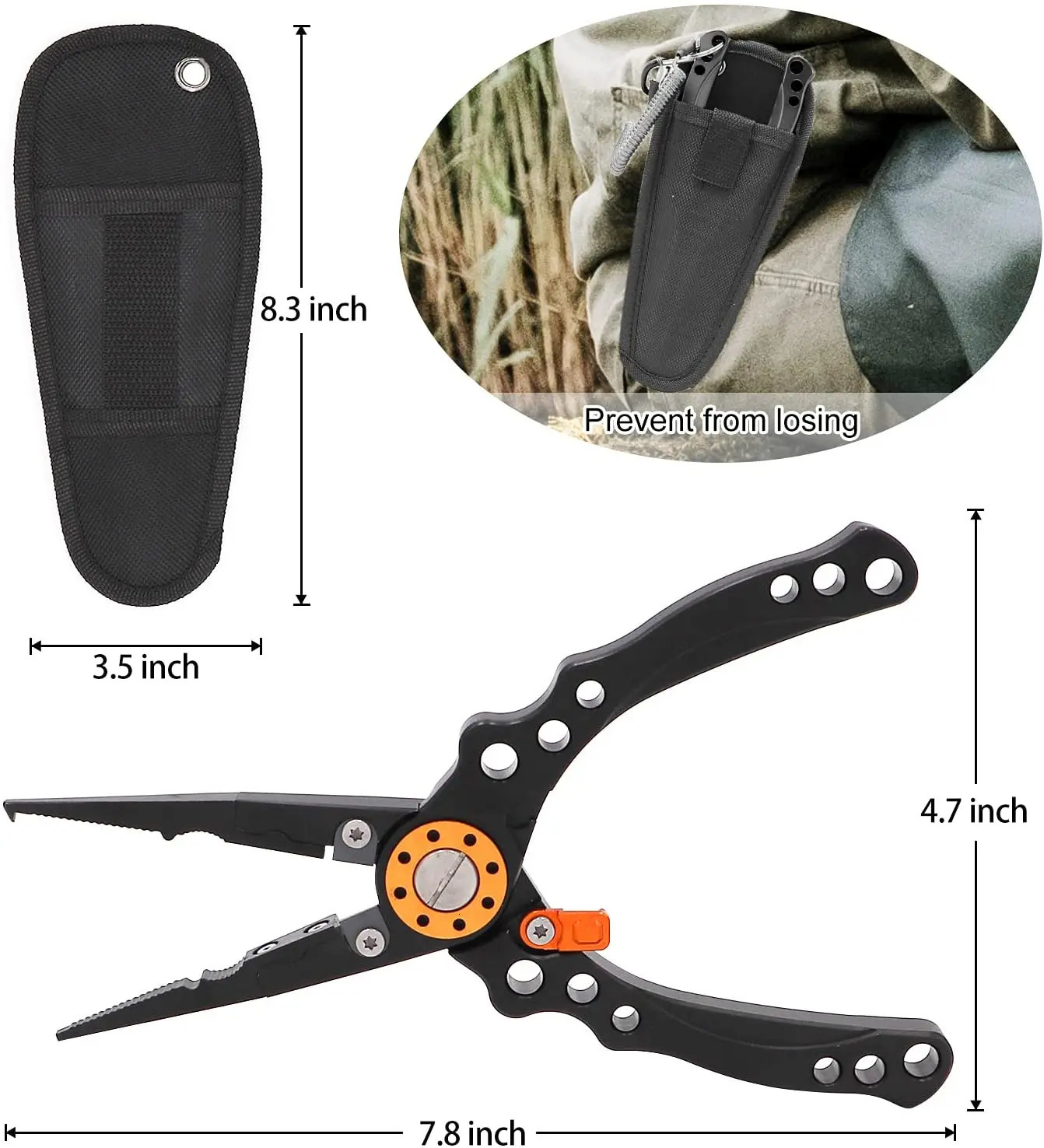 Fishing Accessories Fishing Pliers Hook Remover Stainless Steel Cutters and Lightweight Aluminum Handles Fish Gear Tools with Sheath Lanyard 231207