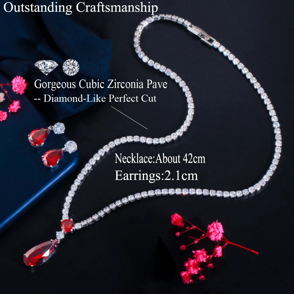 Wedding Jewelry Sets CWWZircons Top Red Purple Cubic Zirconia Water Drop Fashion Women Engagement Party Set for Bridesmaid Gift T525 231207