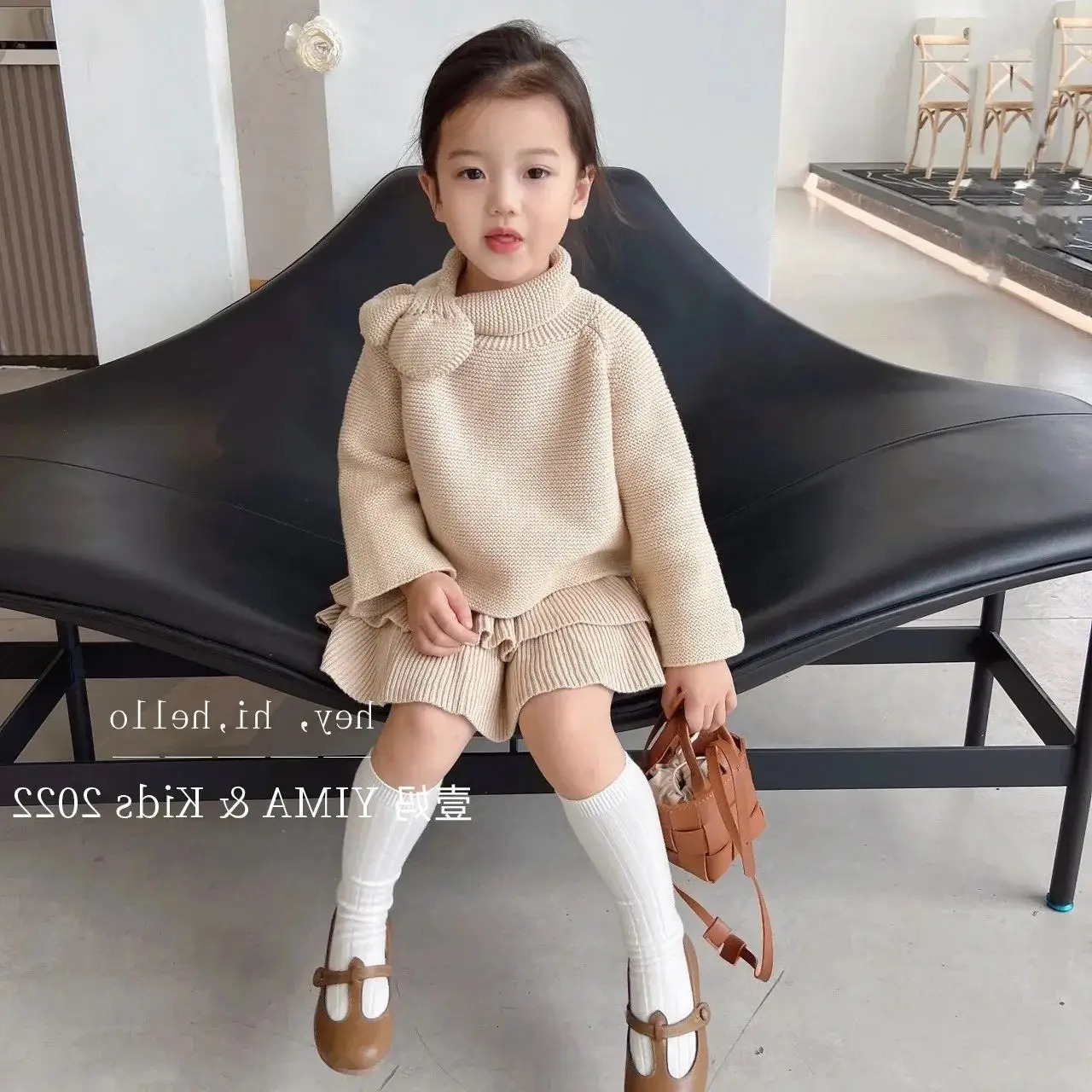 Clothing Sets Kids Clothes Girls Pullover Bowknot Top Retro knitting Elegant Pleated Skirt Two Piece Set Sweater Fashion Spring Autumn 231207