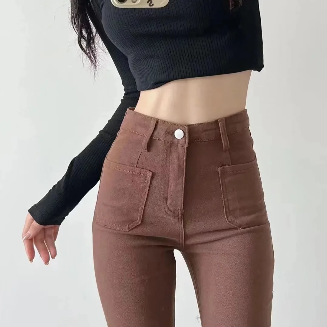 Women's Jeans 2023 Spring Autumn Flared Loose Denim Pants Bottom Straight High Waist Stretch Solid Color Female Fashion Trousers 231206