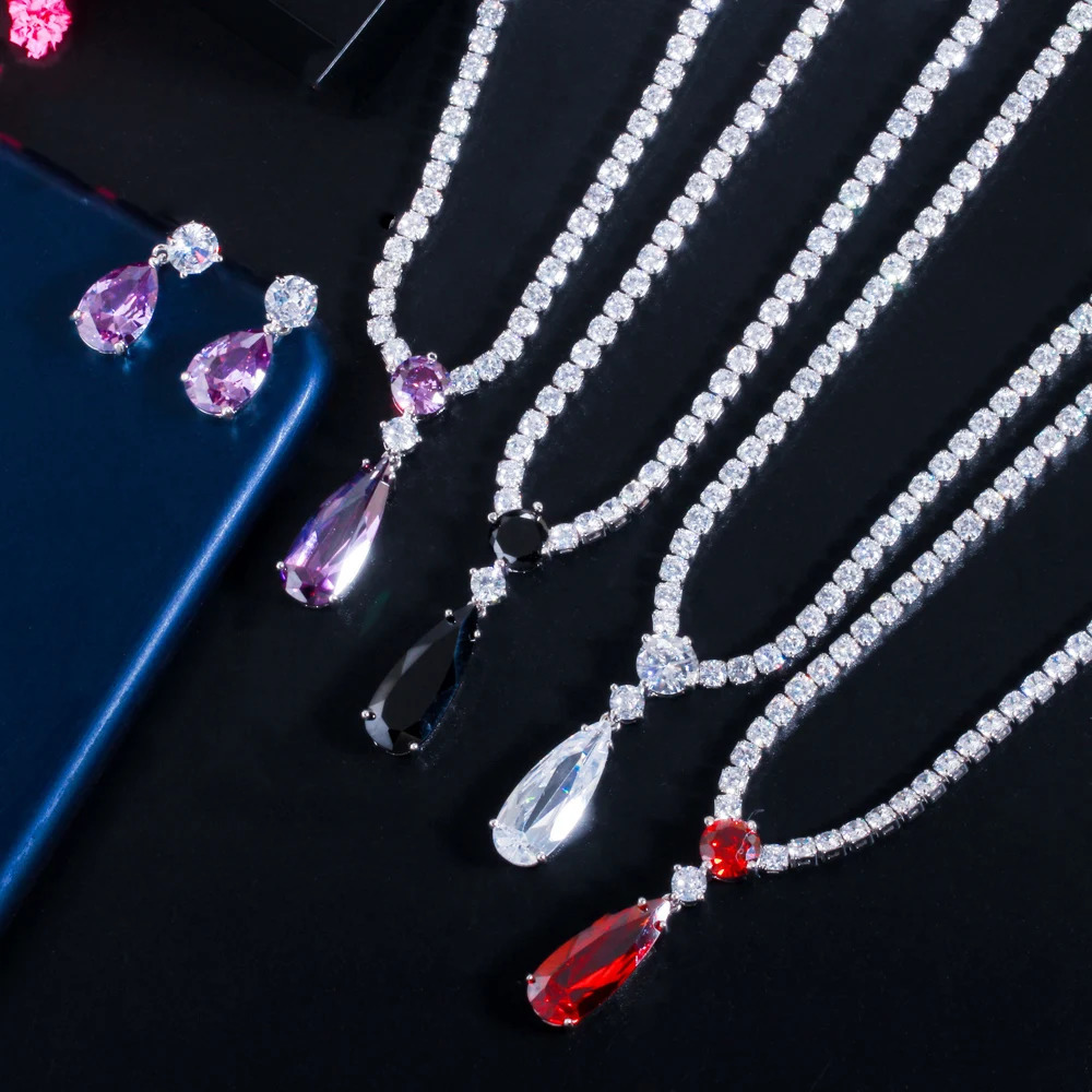 Wedding Jewelry Sets CWWZircons Top Red Purple Cubic Zirconia Water Drop Fashion Women Engagement Party Set for Bridesmaid Gift T525 231207
