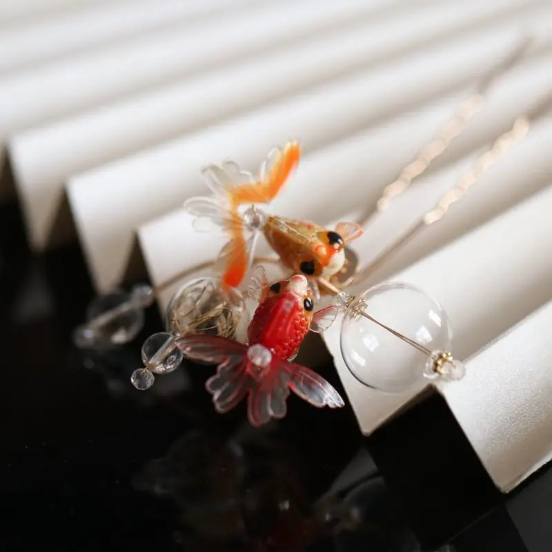 Hairpins headwear Corona Perilla flower handmade hanfu kinomi goldfish hairpins hairclip sticks 231207