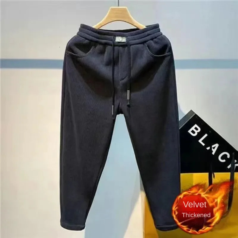 Men's Pants Thick Fleece Thermal Outdoor Winter Warm Casual Trousers Joggers Coldproof Comfortable Bound Feet Sweatpants 231206