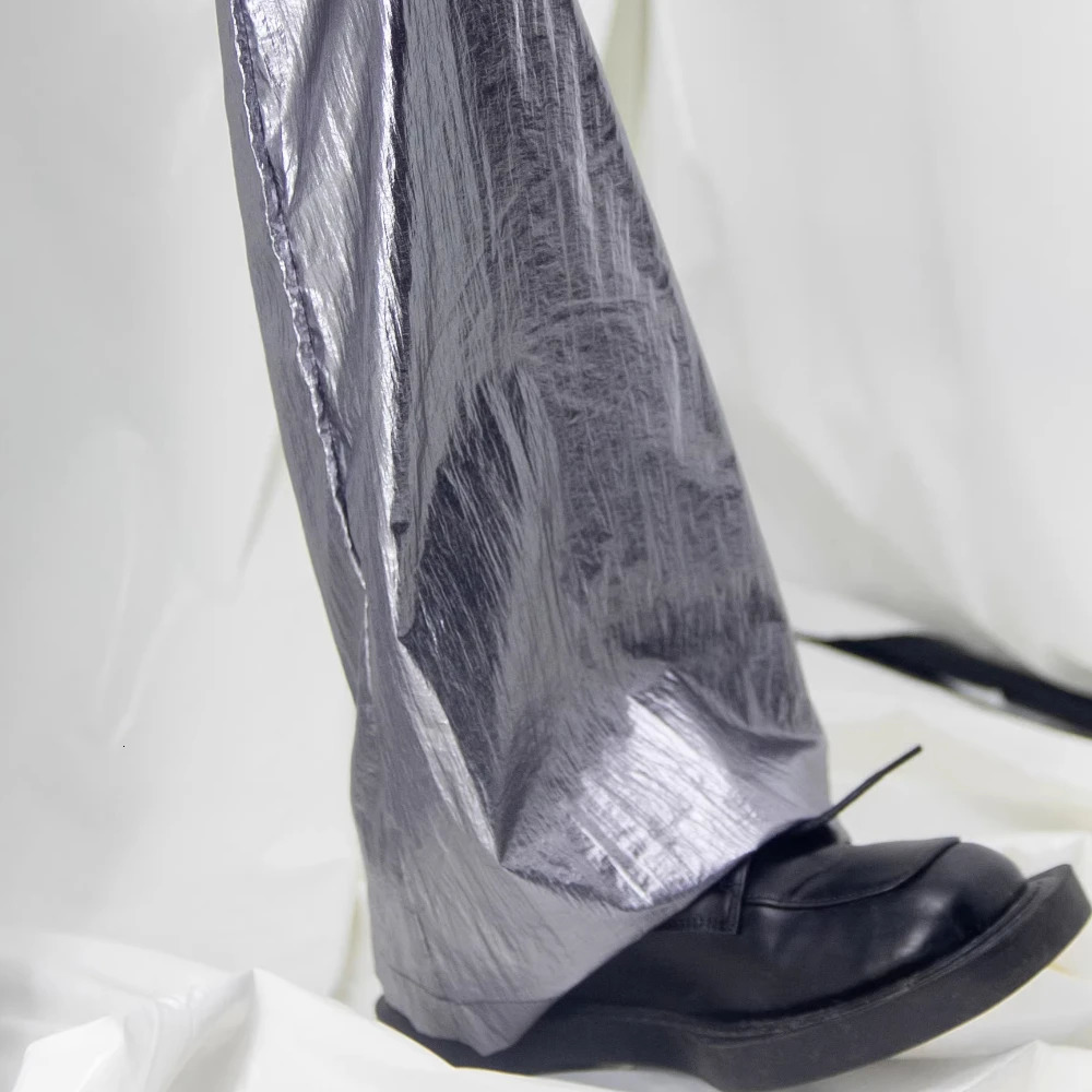 Women's Pants s Millennium Mambo| y2k Onlyfans fashion Gray Metallic Flared Spicy Girl Vintage Futuristic Vibe for women 231206