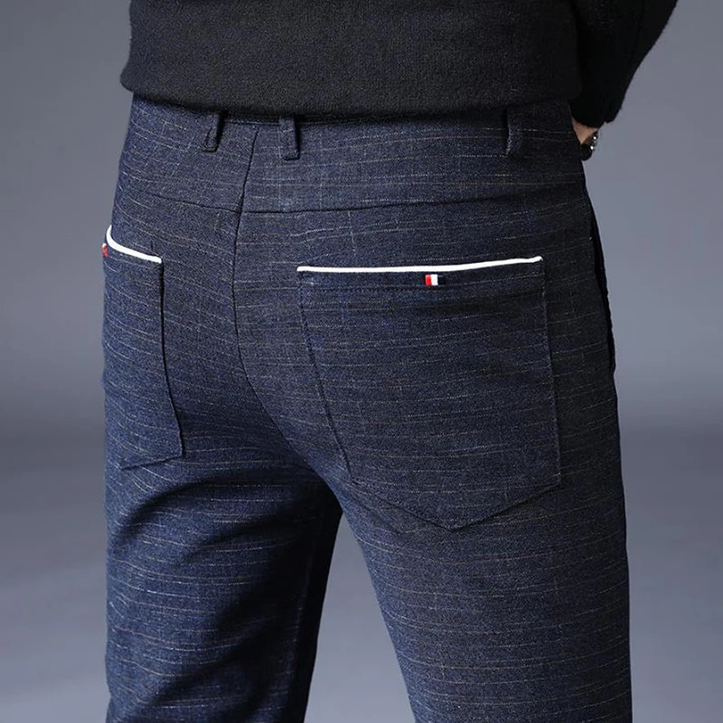 Men's Pants Winter Plaid Thicken Male Four Seasons Business Trousers Clothing Straight Casual Harem Size 38 231206
