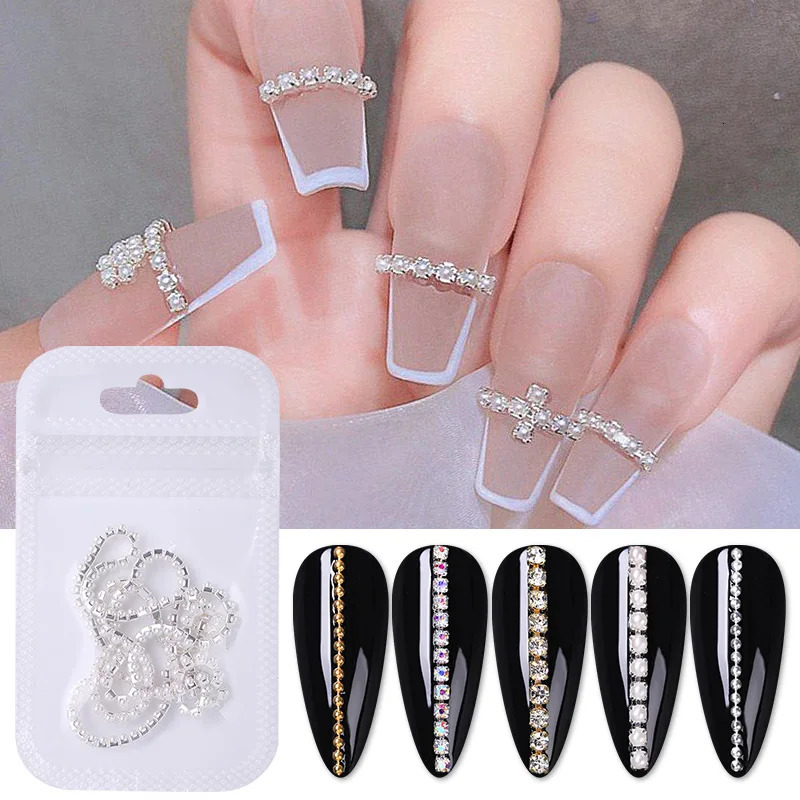 Nail Art Decorations Pearl Claw Nail Chain Gold Silver Nail Stone Beads Decor 3D Rhinestone Metal Steel Ball Chain DIY Charm Nail Art Jewelry Decor 23