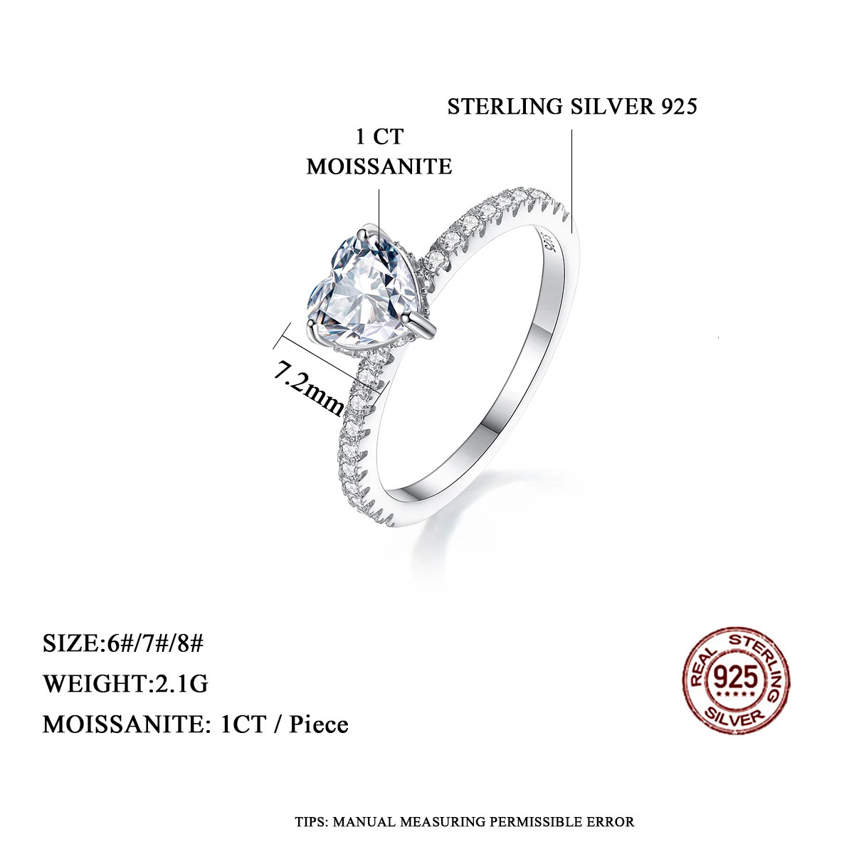 Wedding Rings 1 Heart Cut Ring for Women Shaped Diamond Engagement Band Sterling Silver Promise Bridal 231206