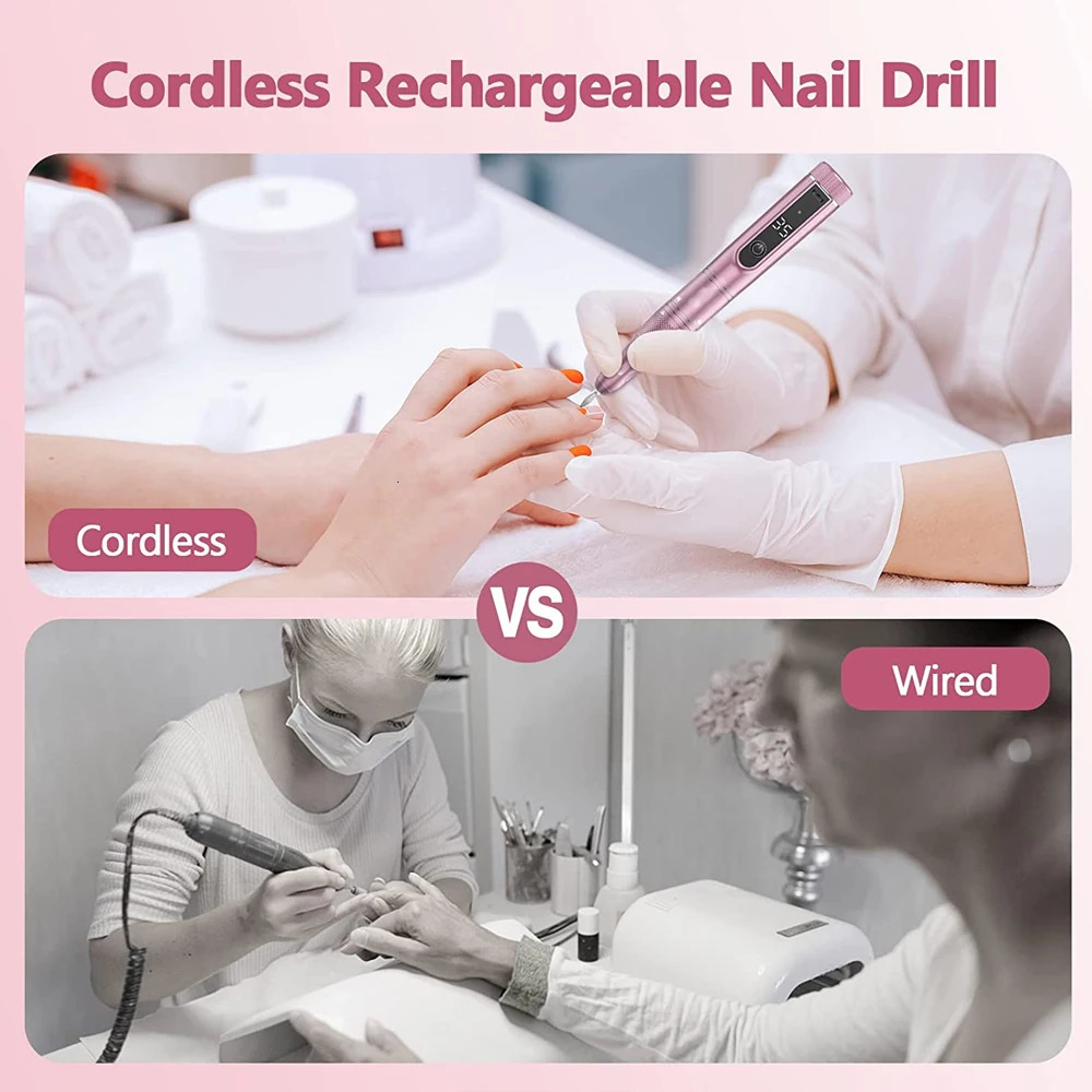 Nail Art Equipment Cordless Electric Nail Drill Machine with LED Display Forward Reverse Direction E File Nail Drill for Acrylic Nails Manicure Set 23