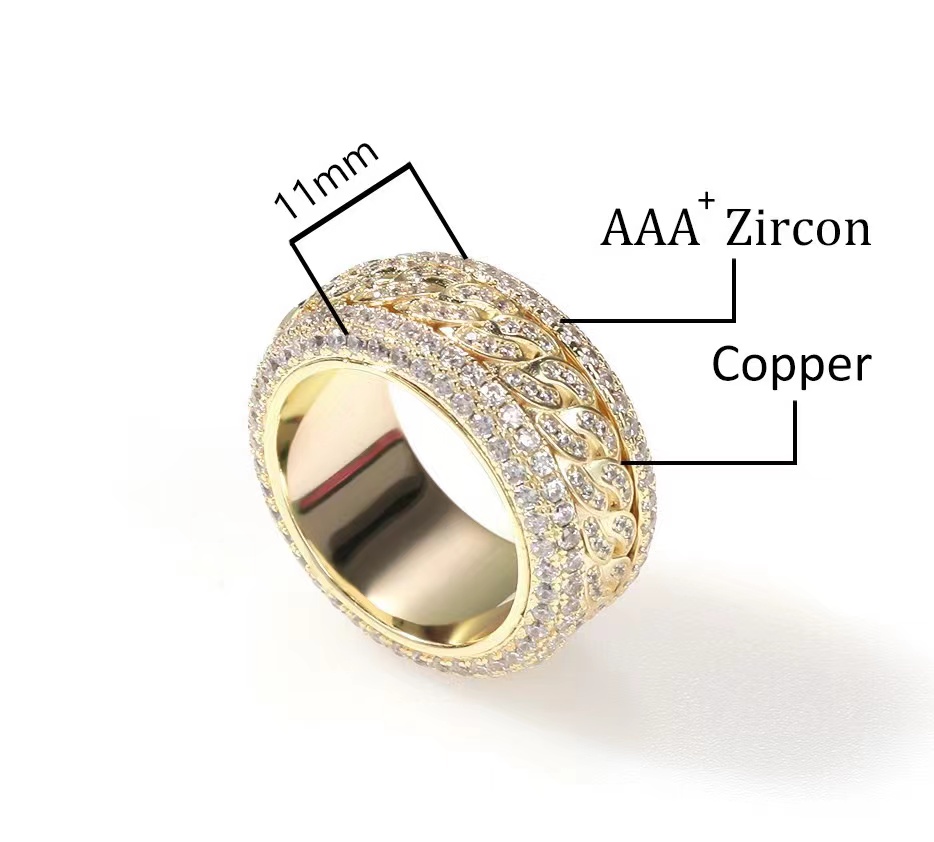 Rotatable diamond Gold silver ring hiphop couple moissanite ring for men and women