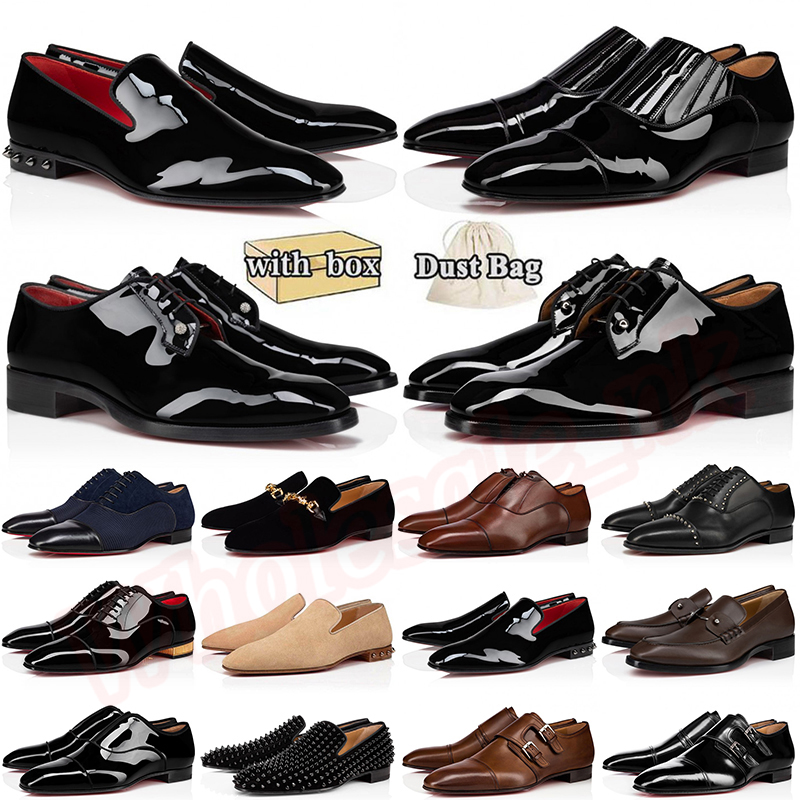 Luxury Men Dress Shoes Red Bottoms Loafers Designer Sneakers Lace-ups Suede Patent Leather Rivets Slip-Ons Mens Greggos Party Wedding Plate-forme With Box Big Size 50