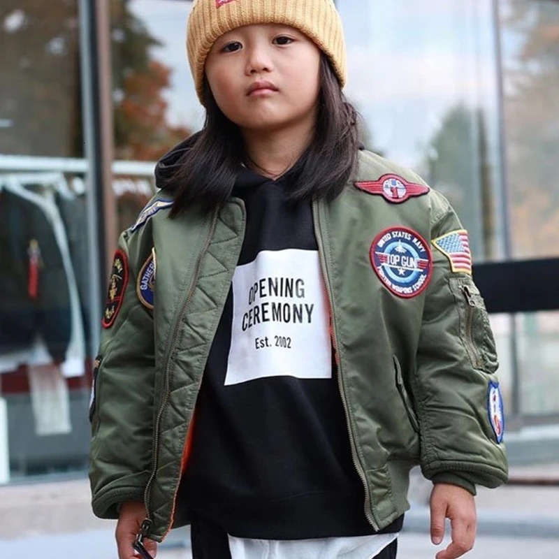 Jackets Jackets 2 10 Years Jacket for Girls Zipper Warm Ma 1 Bomber Flight Boys Coat Kids Outerwear Winter Coats Baby Children Clothes 231207 Y241115P