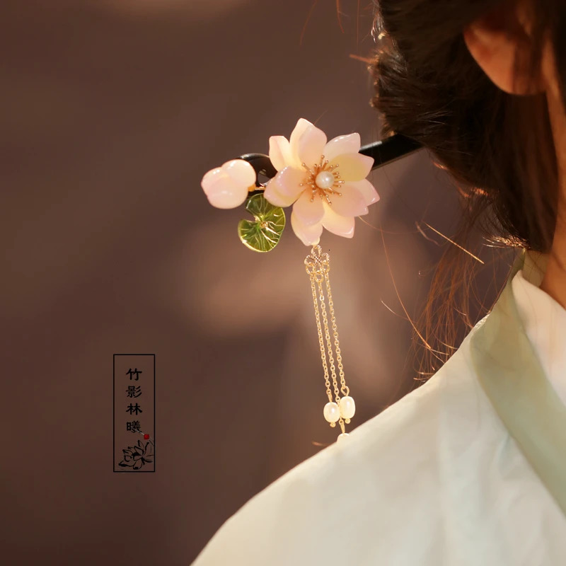 Hairpins fashion vintage Lotus flower hairclip kimono hairpin Chinese court hanfu pan head tools boxpack 231207