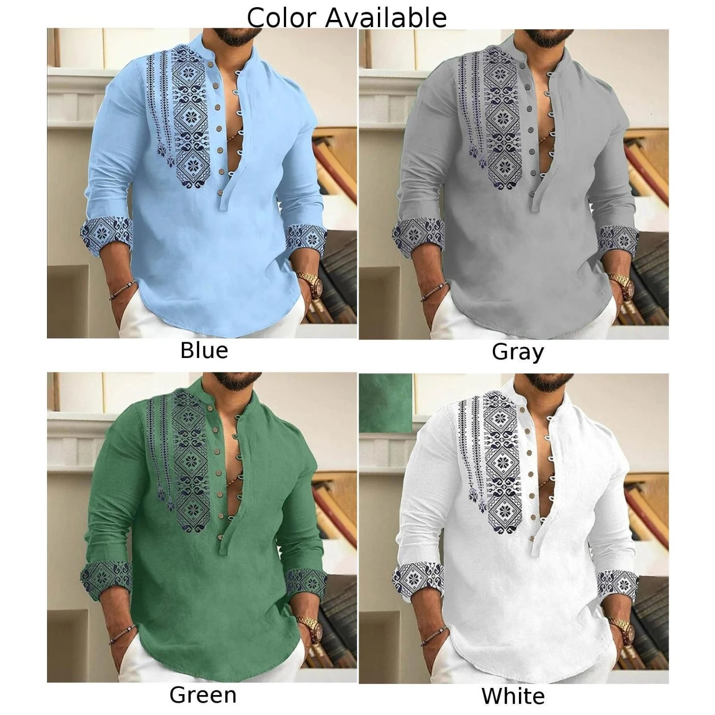 Men's Casual Shirts Men Long Sleeve Button-Down Shirt Blouse Loose Henley V-Neck Beach Tops T Shirts 231207