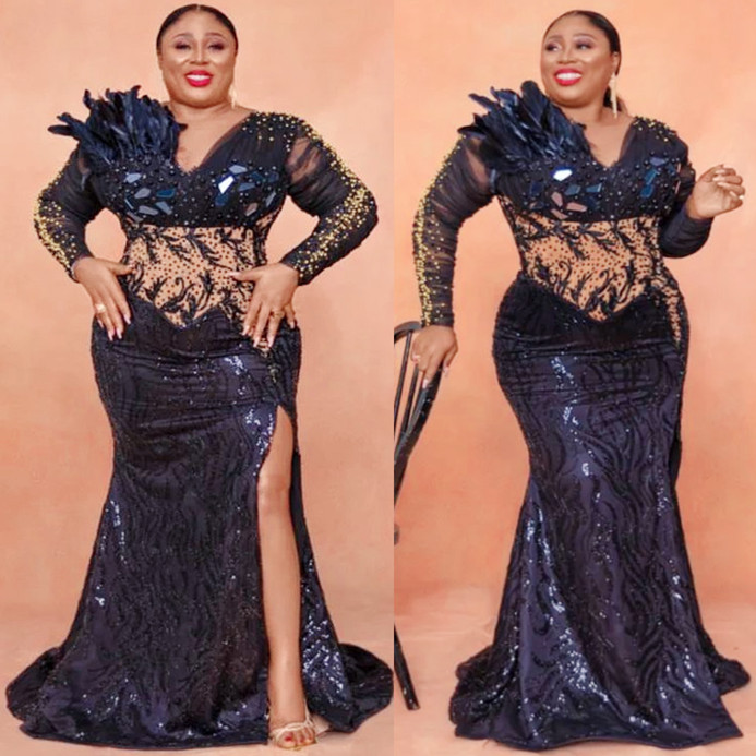 2023 Nov Aso Ebi Arabic Black Mermaid The Bride Dresses Feather Crystals Beaded Evening Prom Formal Party Birthday Celebrity Mother Of Groom Gowns Dre