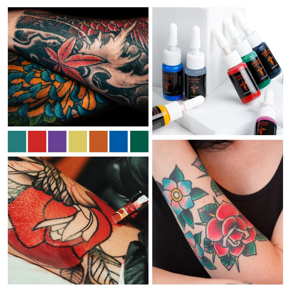 Tattoo Guns Kits Phoenixy Tattoo Machine Gun Kit Power Supply 20 Color Inks Permanent Pigment Needles Complete Tattoo Body Art Tools Starter Set 23120