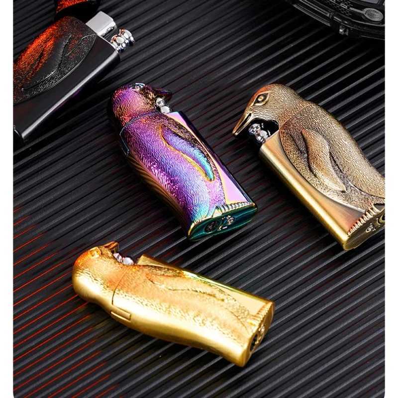 Double Flame Conversion Inflatable Lighter Metal Three-dimensional Relief Penguin Personalized Creative Men's Gift W260202