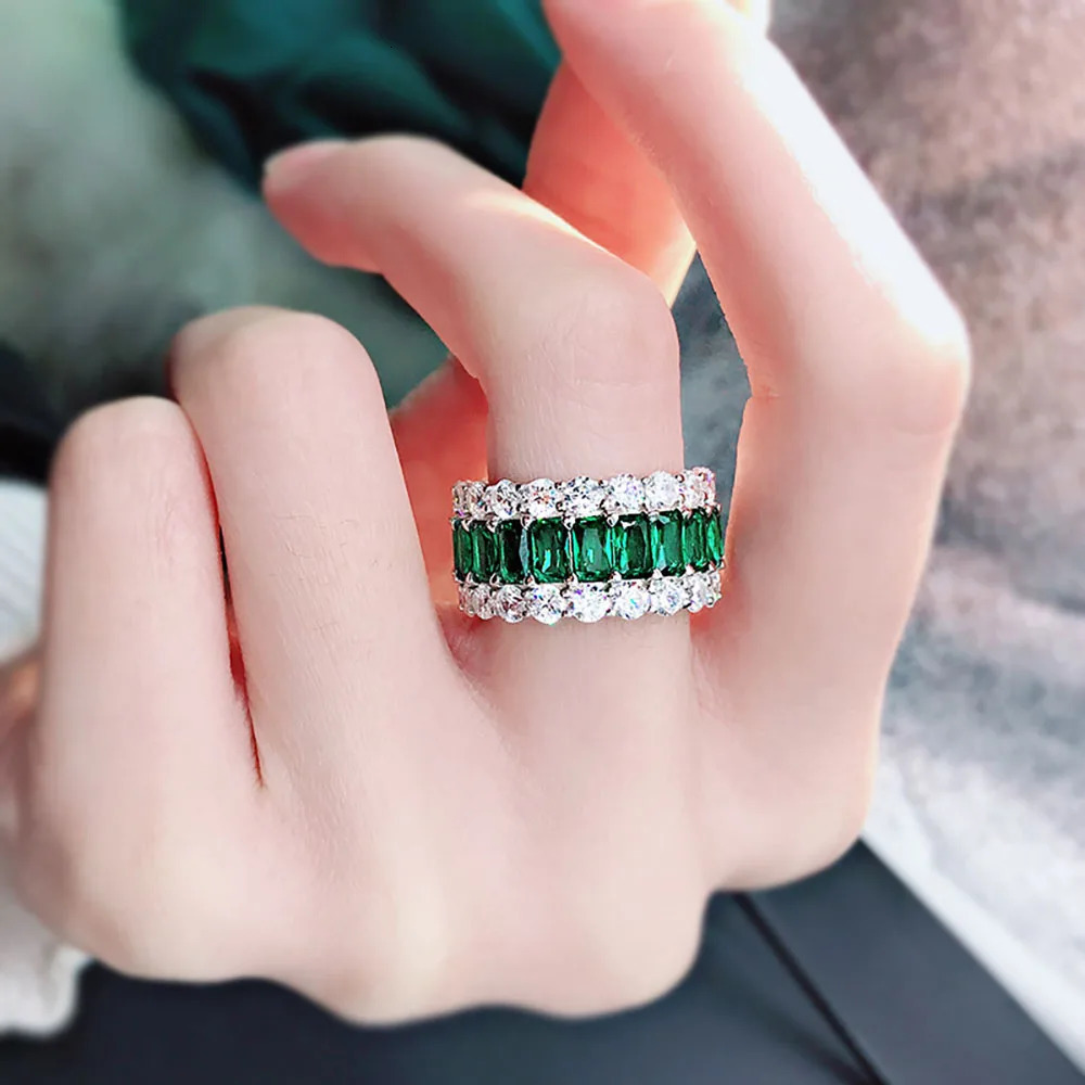 Wedding Rings KNRIQUEN 100 925 Real SIlver Cocktail Big for Women Created Emerald Ruby Sapphire Gemstone Bands Jewel 231206
