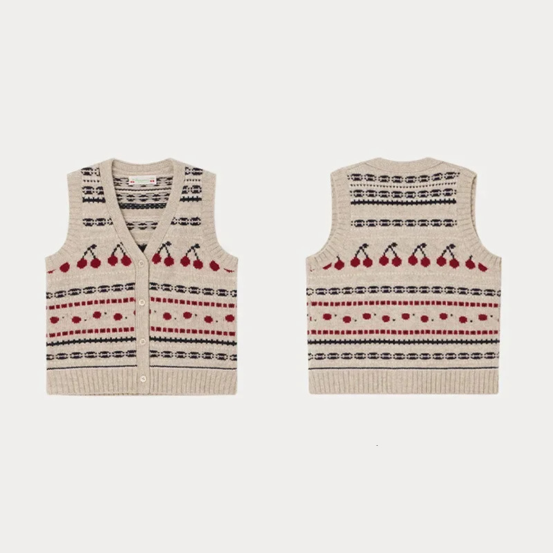 Clothing Sets spot autumn/Winter Pure Wool Vest Girls' Cherry Sweater Knitted Tank Top Children's Academy Style High Set Top Bonpoint 231202
