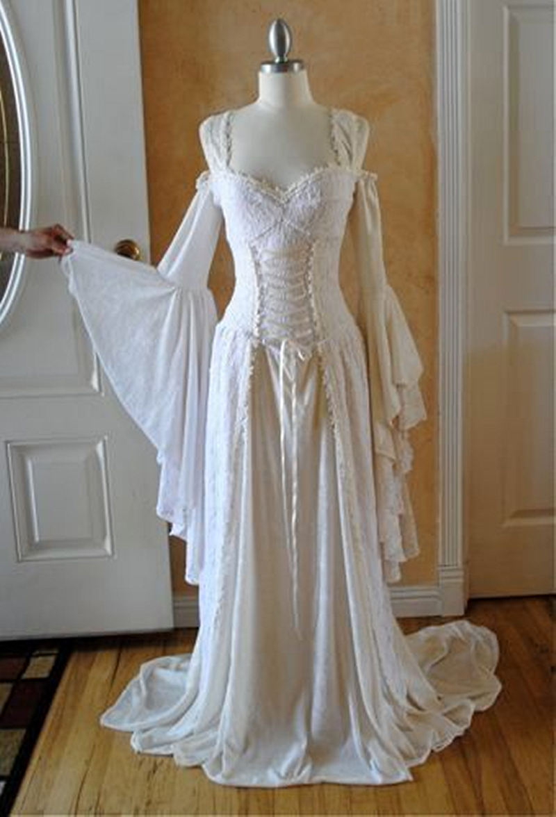 Medieval Lace A Line Wedding Dresses For Women 2024 Flare Long Sleeves Vintage Renaissance Cletic Bridal Gowns Corset Plus Size Bride Dress 2024