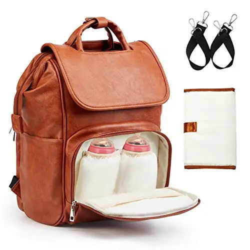 Diaper Bags PU Leather Diaper Bag Backpack Unisex Baby Travel Bag with Changing Mat Large Capacity Travel Diaper Backpack for Mom 231206