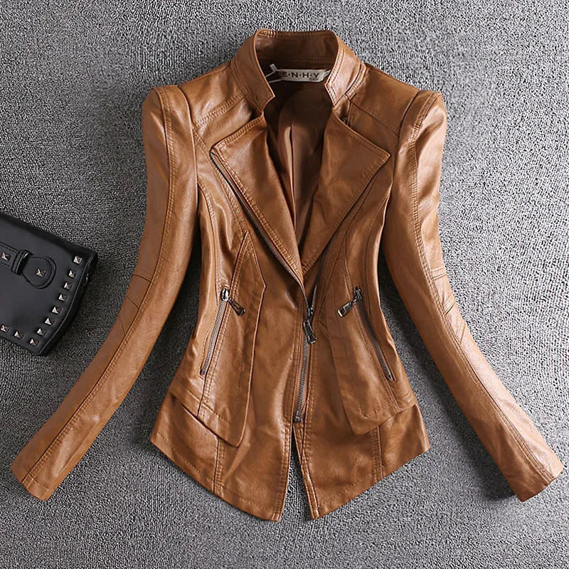 Women's Jackets 2023 Spring Autumn Real Fur Leather Jacket Women Small Coat SlimFit PU AllMatch Casual Motorcycle 231206