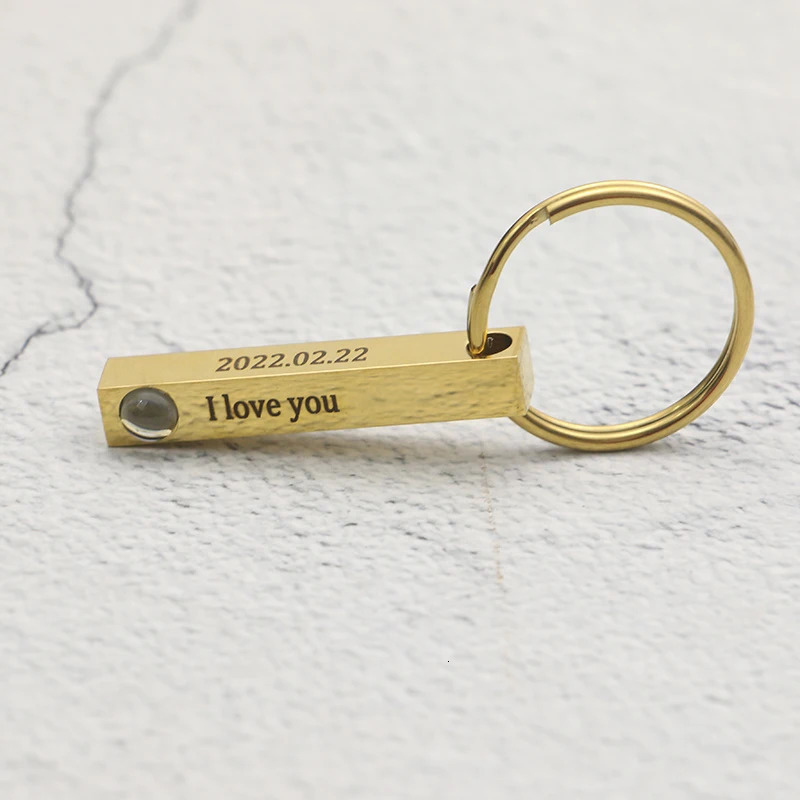 Key Rings Projection Po Bar Keychain Custom Personality Drive Safe Keyring Name Text Gift for Men and Women Jewelry 231206
