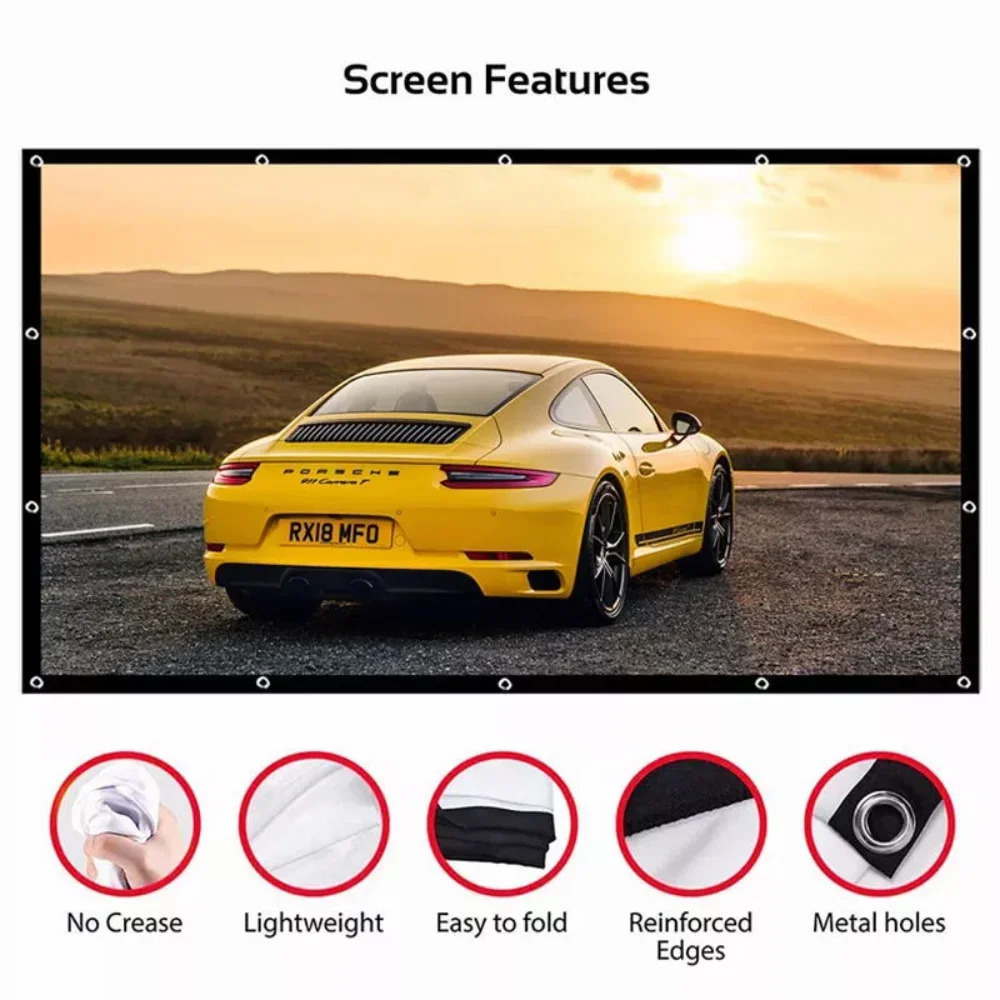 Projection Screens Portable Projector Screen HD Home Theater Curtain 84/100/120/150 Inches Projection Screens for Home Outdoor Projector Curtain 23120