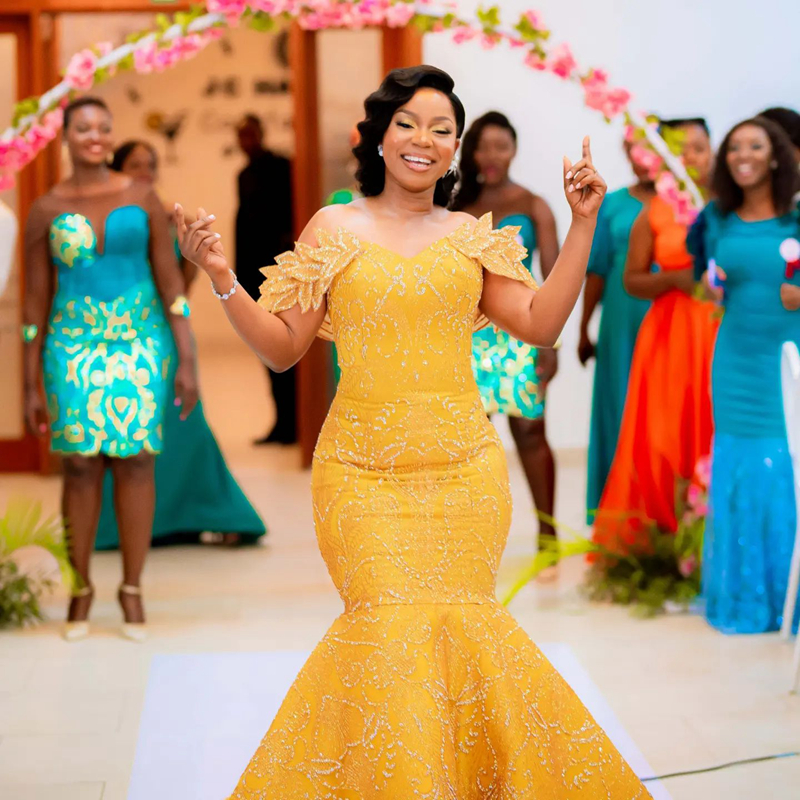 2023 Aso Ebi Promdress Yellow Mermaid Off Shoulder Lace Applique Beaded Evening Dress Vestidos De Gala Second Reception Prom Gowns Birthday Party Afri