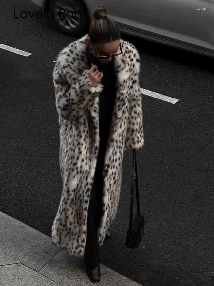 Women's Leopard Faux Fur Coat - Long, Warm, Fluffy Winter Overcoat For Casual Wear B4