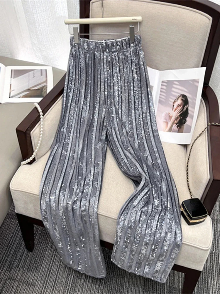 Women's Pants s Circyy Sequin High Waisted Glitter Loose Wide Leg Trousers Vintage Fashion Full Length Shiny Straight Pant 231207