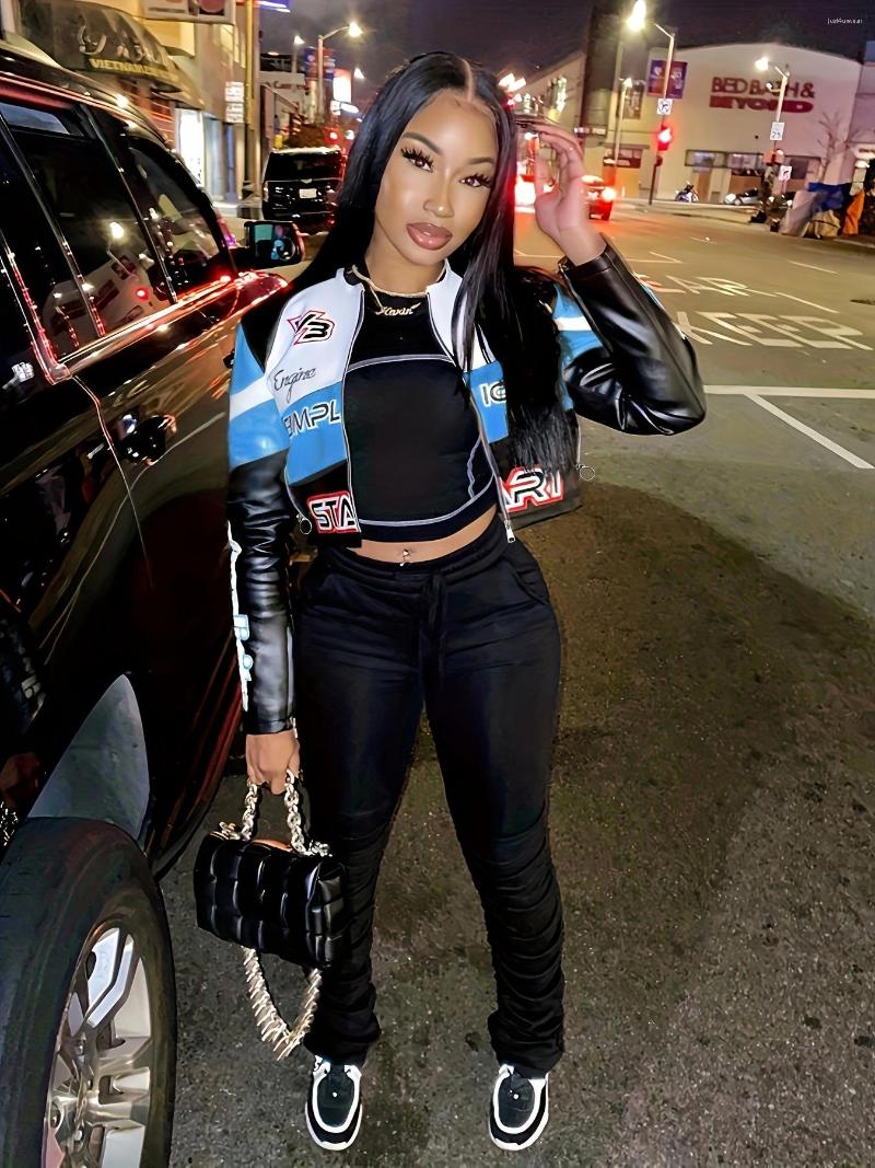 Women's Jackets Leather Jacket Bomber Women Varsity Outerwear Y2k Vintage Racing American Baseball Coats