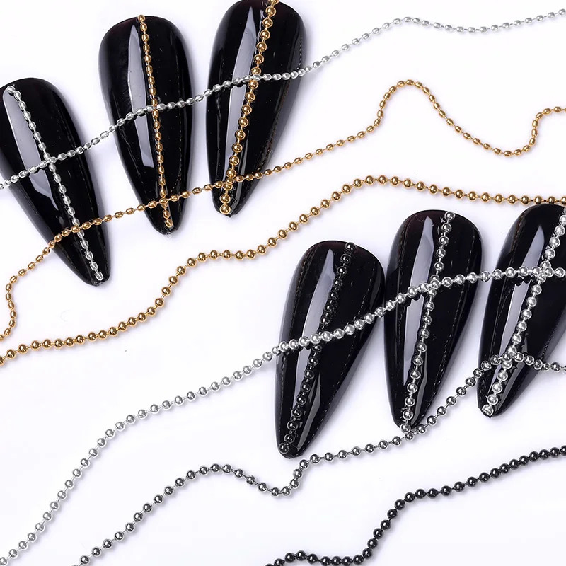 Nail Art Decorations Pearl Claw Nail Chain Gold Silver Nail Stone Beads Decor 3D Rhinestone Metal Steel Ball Chain DIY Charm Nail Art Jewelry Decor 23