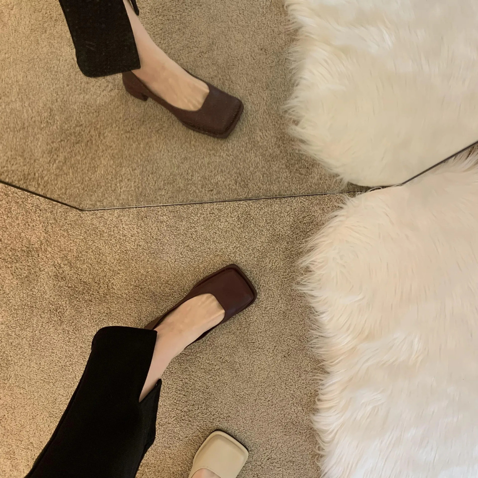 Dress Shoes French New single shoe women's Spring/Autumn Mary Jane Square toe thick heels work shoes Hepburn style 35-39 231207