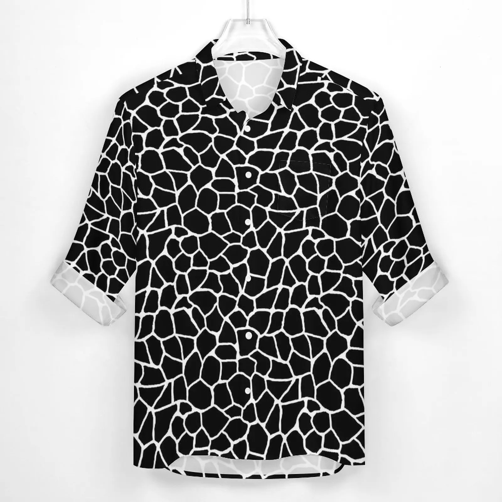 Men's Casual Shirts Giraffe Print Animal Shirt Autumn Black and White Casual Shirts Man Cool Blouses Long Sleeve Graphic Funny Top Big Size 3XL 4
