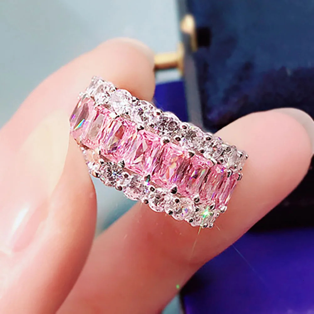 Wedding Rings KNRIQUEN 100 925 Real SIlver Cocktail Big for Women Created Emerald Ruby Sapphire Gemstone Bands Jewel 231206