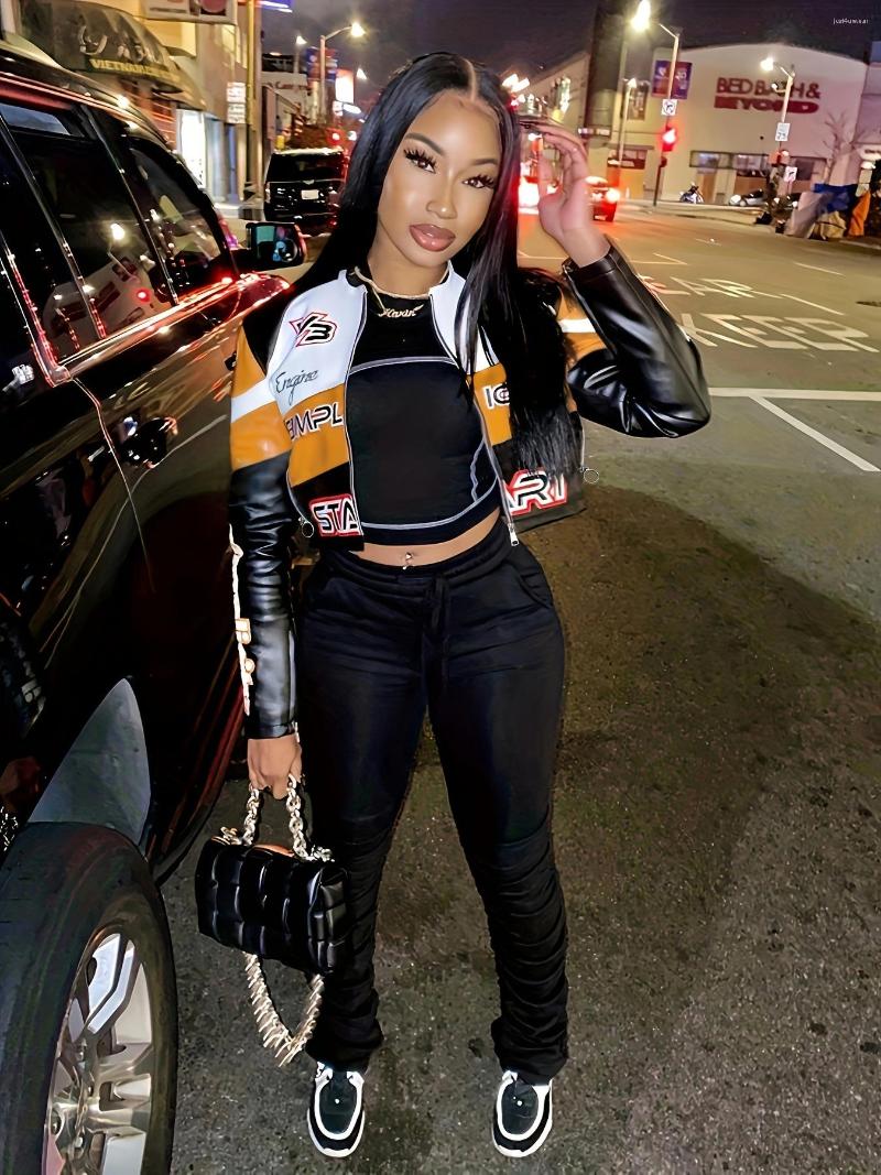 Women's Jackets Leather Jacket Bomber Women Varsity Outerwear Y2k Vintage Racing American Baseball Coats