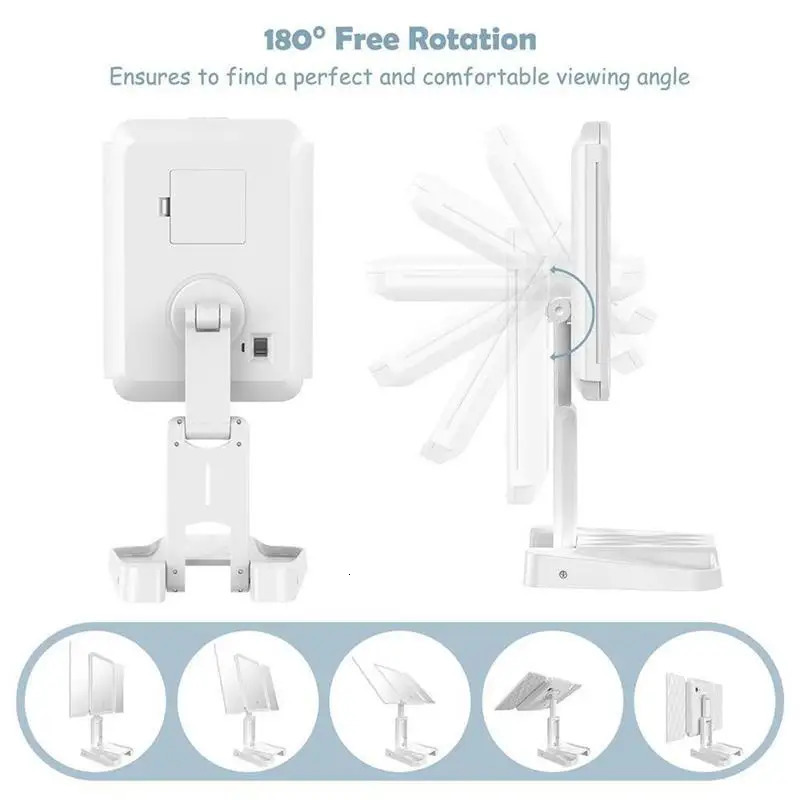 Compact Mirrors 3 Folding LED Makeup Mirror 2/3X Magnifying Cosmetic Vanity Mirror 180 Rotation Adjustable Touch Dimmer Table Makeup Mirror 231202