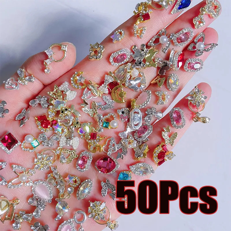 Nail Art Decorations 50Pcs Beautiful Metal GlassResin Nail Art Rhinestones 3D Butterfly PendantCrystal Nail Decoration DIY Spring Manicure Accesso 231